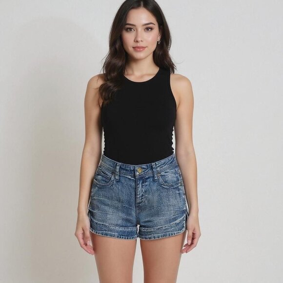 Liberty Wins Denim Shorts Blue Distressed Jean Cutoffs w/ Embroidered Pockets 7 - Picture 1 of 7